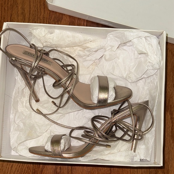 Steve Madden Level Metallic Gold Strappy Heels - Picture 5 of 10
